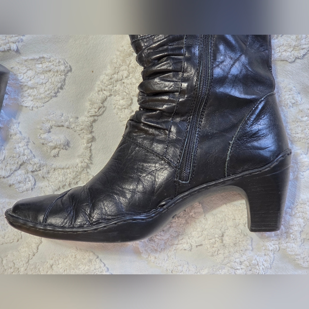 Josef Siebel Black Slouchy Creased Leather Mid Calf Boots Sz 38(7-7.5) Boho chic - Picture 11 of 14